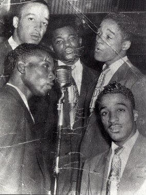 The Five Crowns, mid-1950s (clockwise from lower left:)
Wilbur Paul, John Clark, Dock Green, James Clark, Nicky Clark. (Courtesy of Ace Records UK)